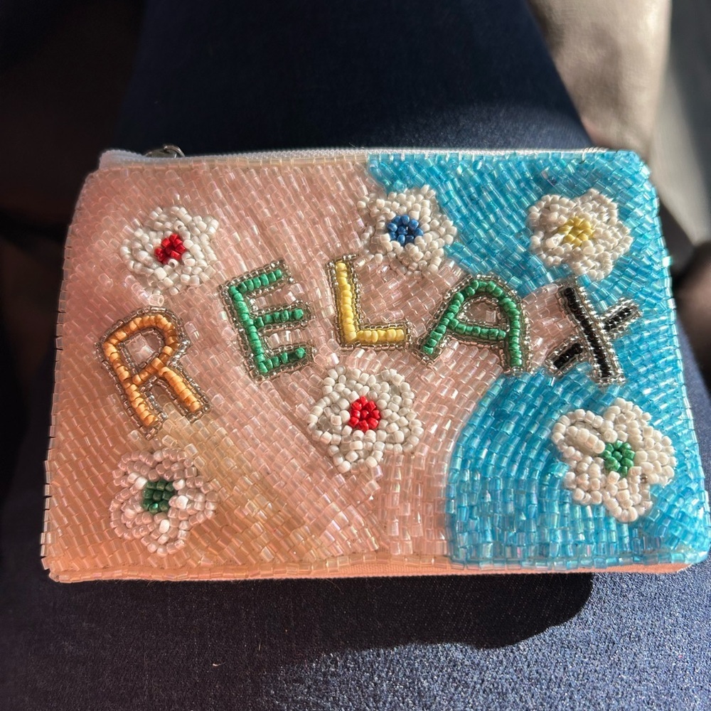 4/$50 Relax Beaded Zip Pouch - Pink & Blue small wallet purse